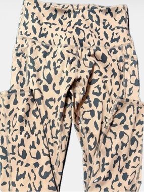 Girls Leopard Print High-Waist Leggings - Beige & Charcoal